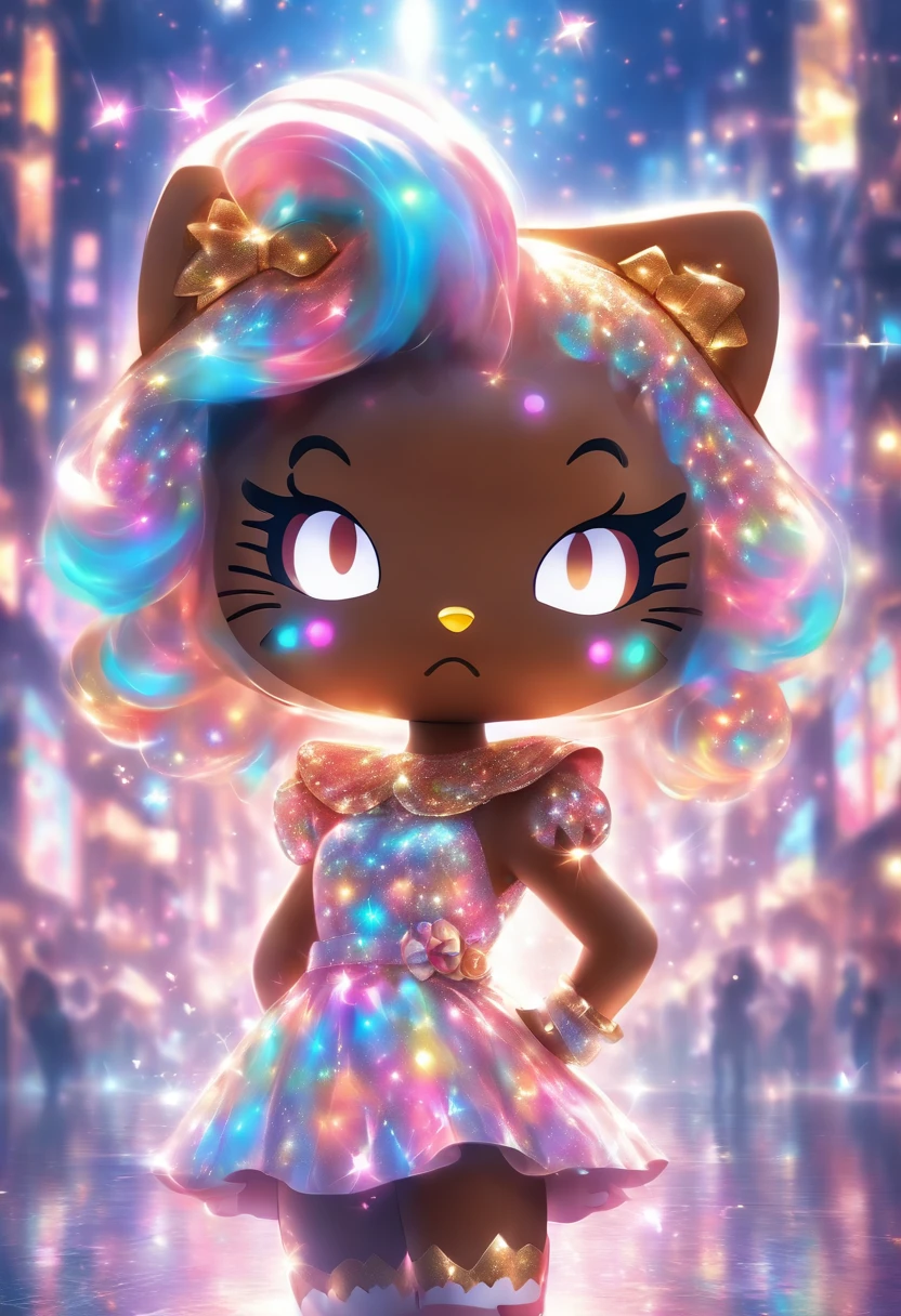 hello kitty with brown skin in a sparkle dress