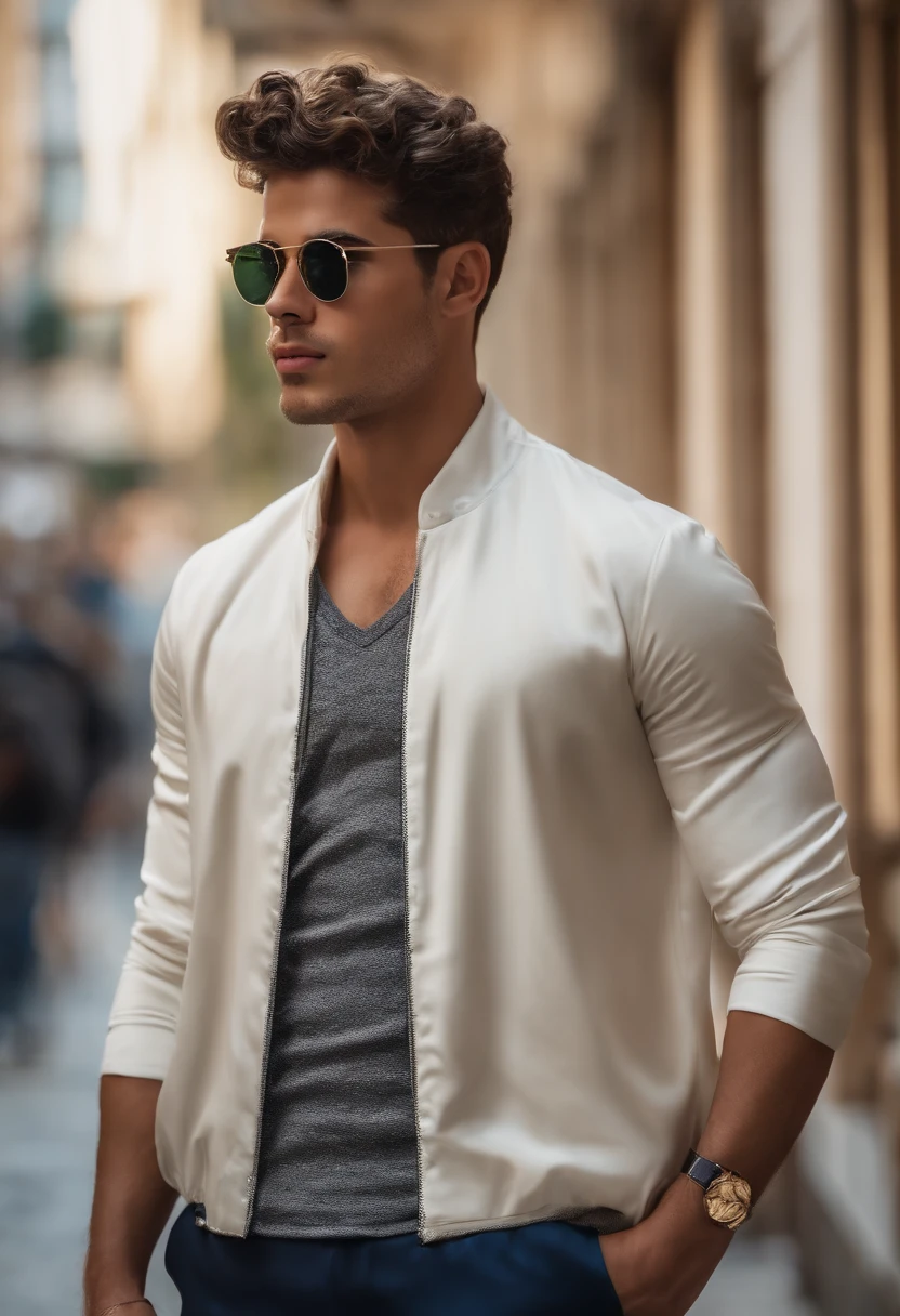 Homem branco jovem forte, com cabelos muito curtos e loiro muito claro dourado. Pelado em frente a uma porta de apartamento.