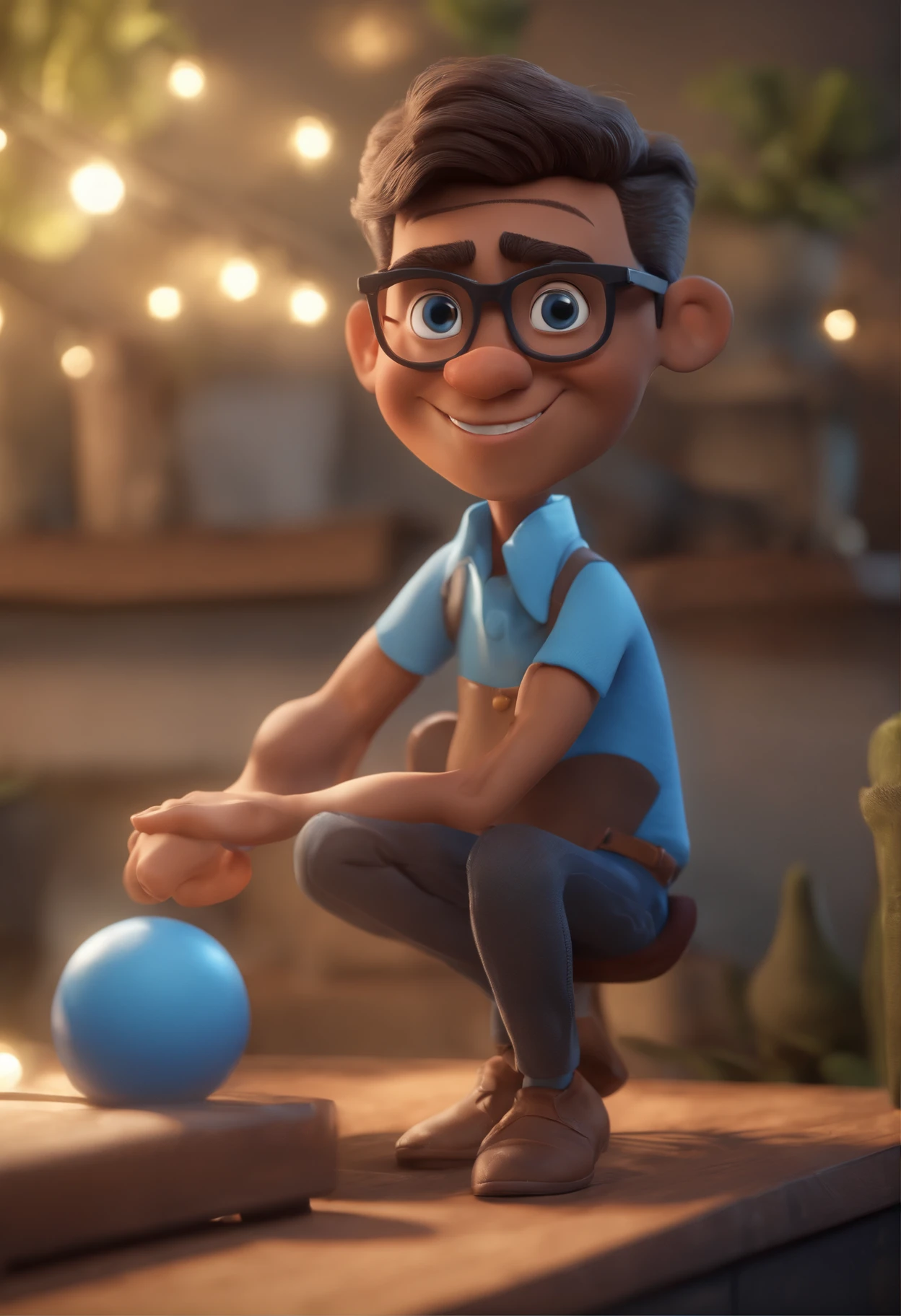 Cartoon character of a man with black glasses and a blue shirt, animation character, Caractere estilizado, animation style rendering, 3D estilizado, Arnold Maya render, 3 d render stylized, toon render keyshot, Personagem 3D, Personagem 3D, 3d rendering stylized, 3 d character render, personagem de desenho animado, Personagem de close up, Pose de personagem, (Estilo Pixar) (master part:1.2) (Bokeh) (best quality) (pele detalhada) (textura detalhada) (8k) (argila) (Cinematic lighting) (foco nítido