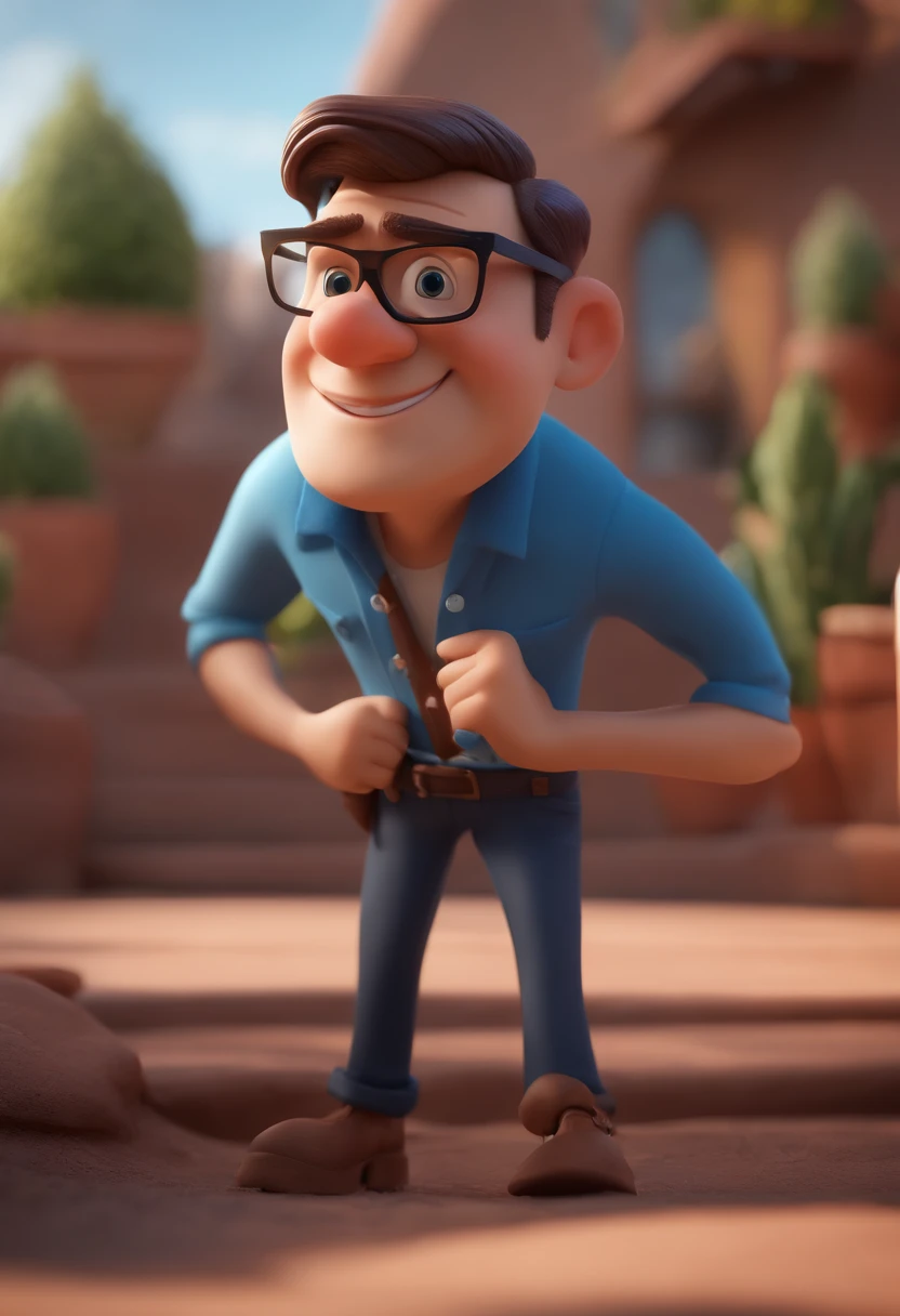 Cartoon character of a man with black glasses and a blue shirt, animation character, Caractere estilizado, animation style rendering, 3D estilizado, Arnold Maya render, 3 d render stylized, toon render keyshot, Personagem 3D, Personagem 3D, 3d rendering stylized, 3 d character render, personagem de desenho animado, Personagem de close up, Pose de personagem, (Estilo Pixar) (master part:1.2) (Bokeh) (best quality) (pele detalhada) (textura detalhada) (8k) (argila) (Cinematic lighting) (foco nítido