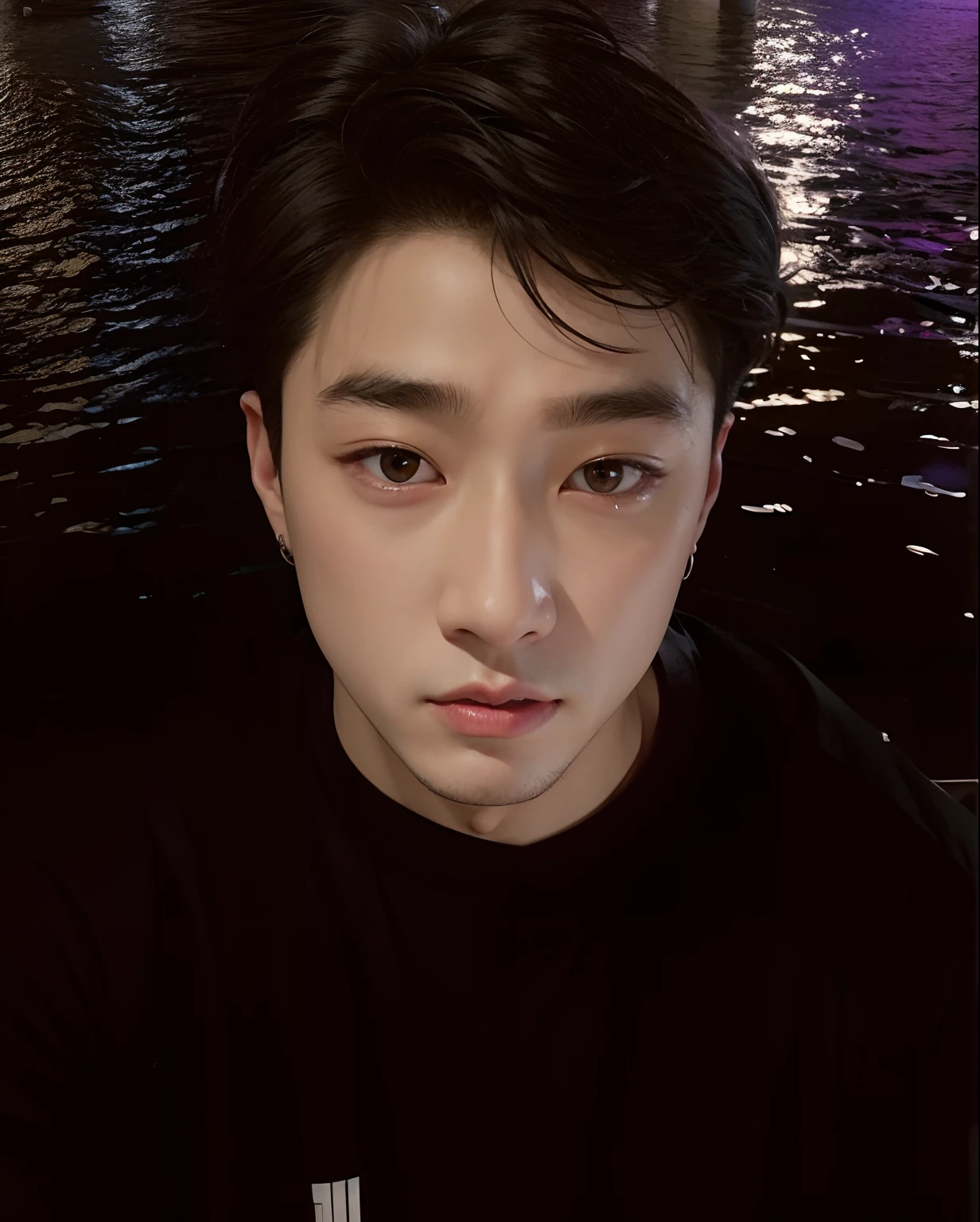 homem arafed com uma camisa preta e uma luz roxa, Bangchan do Stray Kids, Christopher Bang, Cai Xukun, Jinyoung Canela, Jungkook, Hyung Tae, TaeJune Kim, Hong June Hyung, foto de perfil headshot, bladee from drain gang, Yanjun Chengt, Inspirado em Jeonseok Lee, Jimin\'s right eyelid swollen, wan adorable korean face, dez lee, Jaeyeon Nam