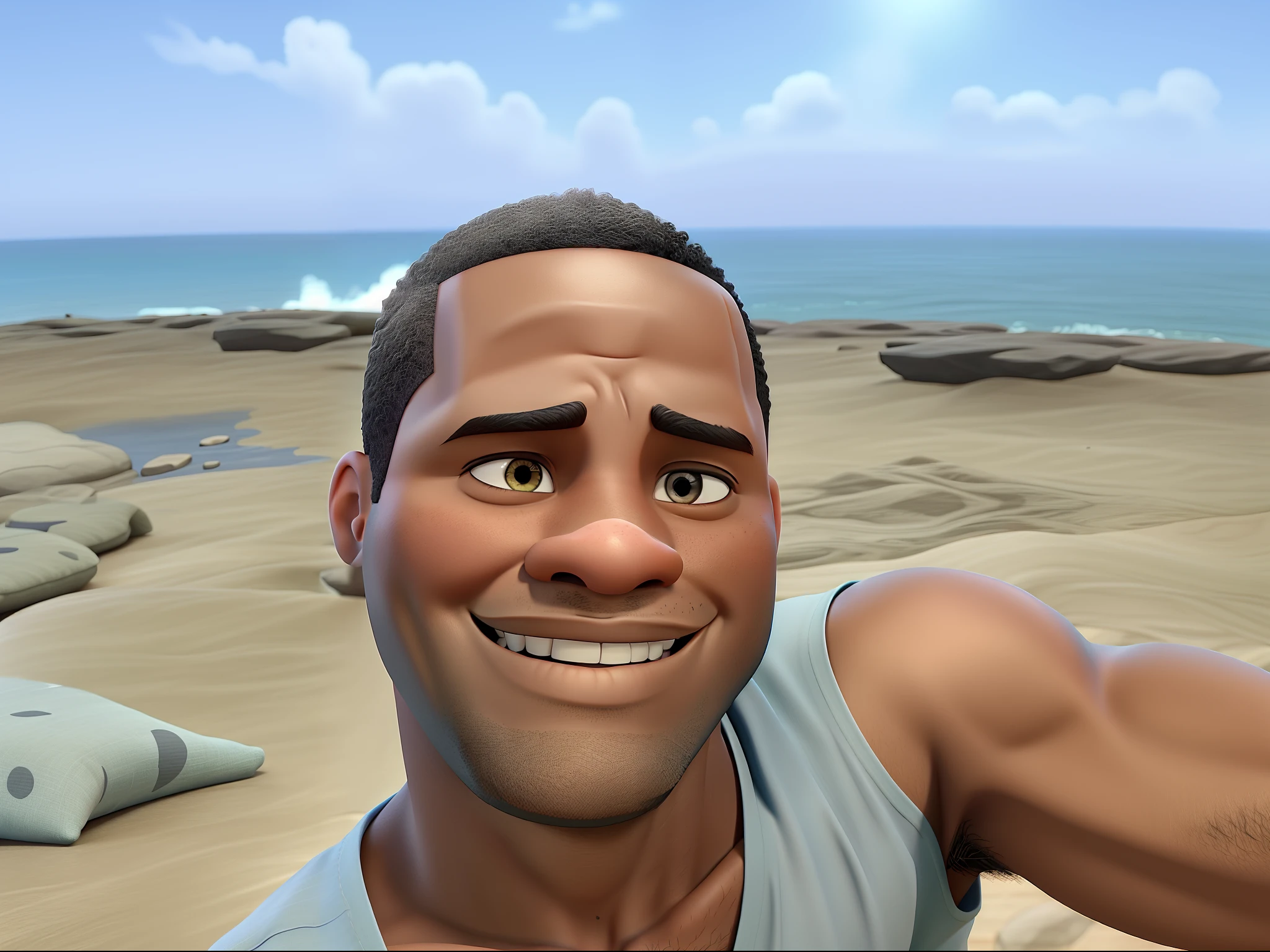 Disney Pixar style 3D movie poster, black man with no hair, best picture, high quality