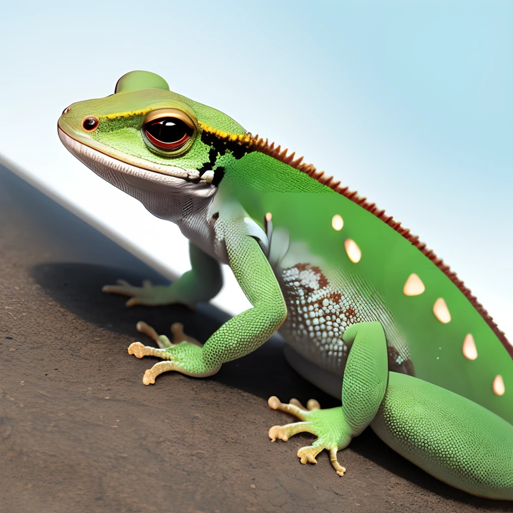 A realistic photo of a gecko in a bikini