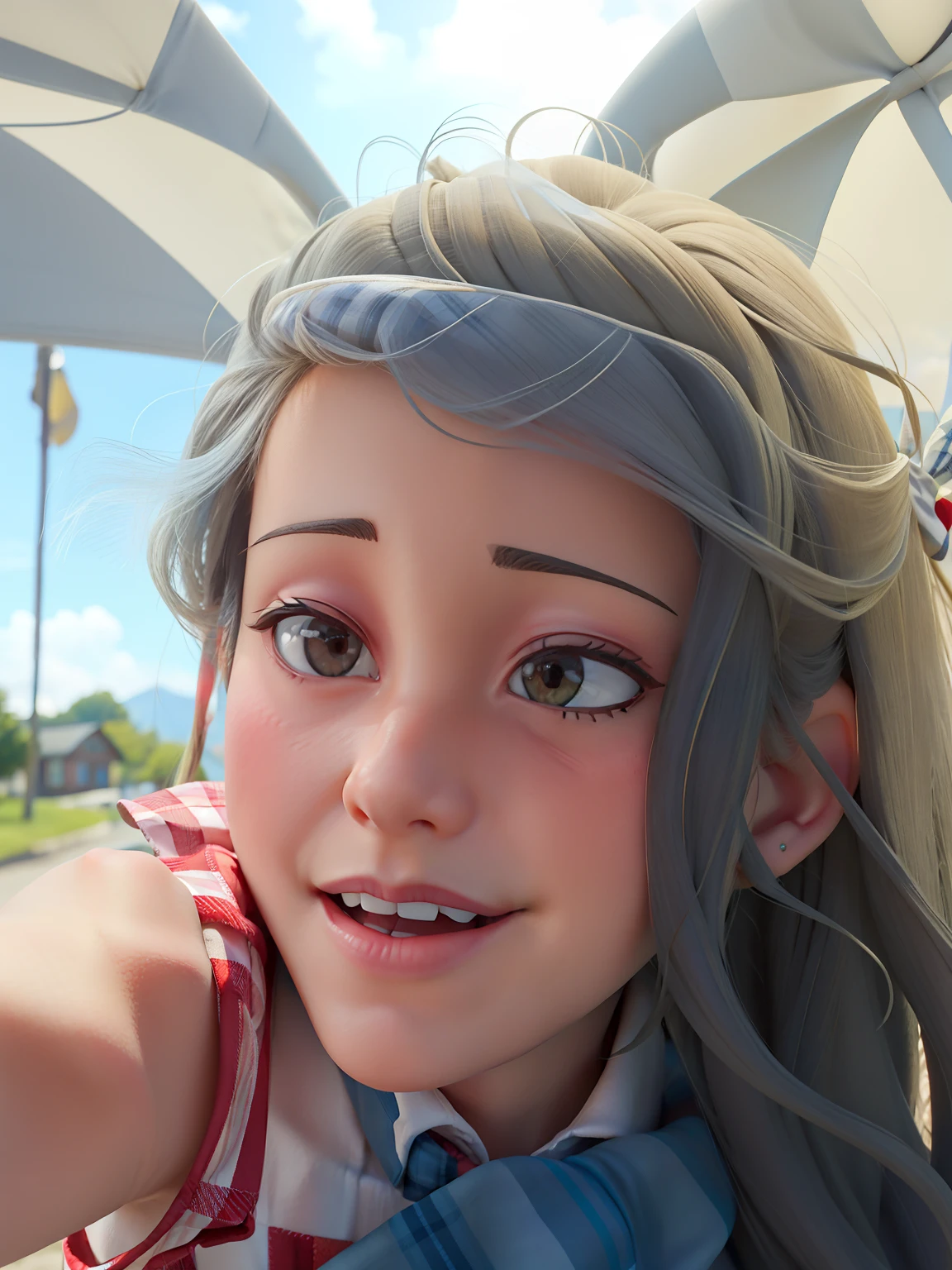 masterpiece, high quality best quality,1girl, bangs, beach, blue_sky, blush, bow, breasts, checkered, checkered_shirt, checkered_skirt, cloud, cloudy_sky, collarbone, day, envelope, giving, grass, hair_bow, heart, holding, holding_letter, horizon, incoming_gift, kazami_yuuka, leaning_forward, lens_flare, letter, light_rays, long_hair, looking_at_viewer, love_letter, mountain, mountainous_horizon, ocean, outdoors, plaid, plaid_background, plaid_bikini, plaid_bow, plaid_bowtie, plaid_bra, plaid_dress, plaid_headwear, plaid_jacket, plaid_legwear, plaid_necktie, plaid_neckwear, plaid_panties, plaid_pants, plaid_ribbon, plaid_scarf, plaid_shirt, plaid_skirt, plaid_vest, pov, shirt, skirt, sky, smile, solo, sun, sunbeam, sunlight, tree, unmoving_pattern
