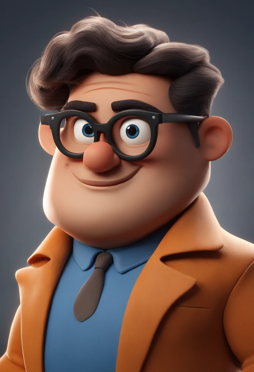 Cartoon character of a man wearing black glasses and a blue shirt, um personagem animado, Caractere estilizado, animation style rendering, 3D estilizado, Arnold Maya render, 3 d render stylized, toon render keyshot, Personagem 3D, Personagem 3D, 3d rendering stylized, 3 d character render, personagem de desenho animado, Personagem de close up, Pose de personagem, (Estilo Pixar) (master part:1.2) (Bokeh) (best quality) (pele detalhada) (textura detalhada) (8k) (argila) (Cinematic lighting) (foco nítido，Senta e vaza a parte superior do corpo