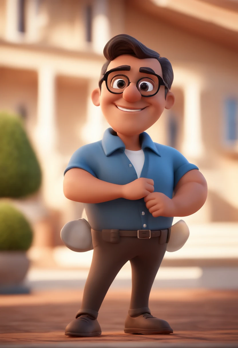 Cartoon character of a man with black glasses and a blue shirt, animation character, Caractere estilizado, animation style rendering, 3D estilizado, Arnold Maya render, 3 d render stylized, toon render keyshot, Personagem 3D, Personagem 3D, 3d rendering stylized, 3 d character render, personagem de desenho animado, Personagem de close up, Pose de personagem, (Estilo Pixar) (master part:1.2) (Bokeh) (best quality) (pele detalhada) (textura detalhada) (8k) (argila) (Cinematic lighting) (foco nítido