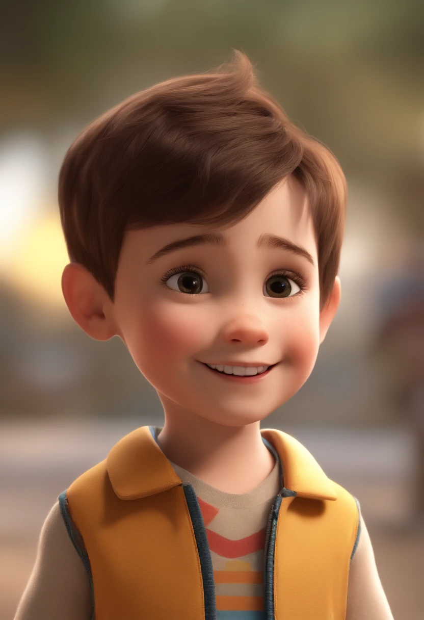 a happy cute  standing short hair, vestindo uma fantasia espacial, , fundo branco, barnet, Tom, Estilo Pixar, ....3d, desenhos animados, rosto detalhado, asymmetrical 16k