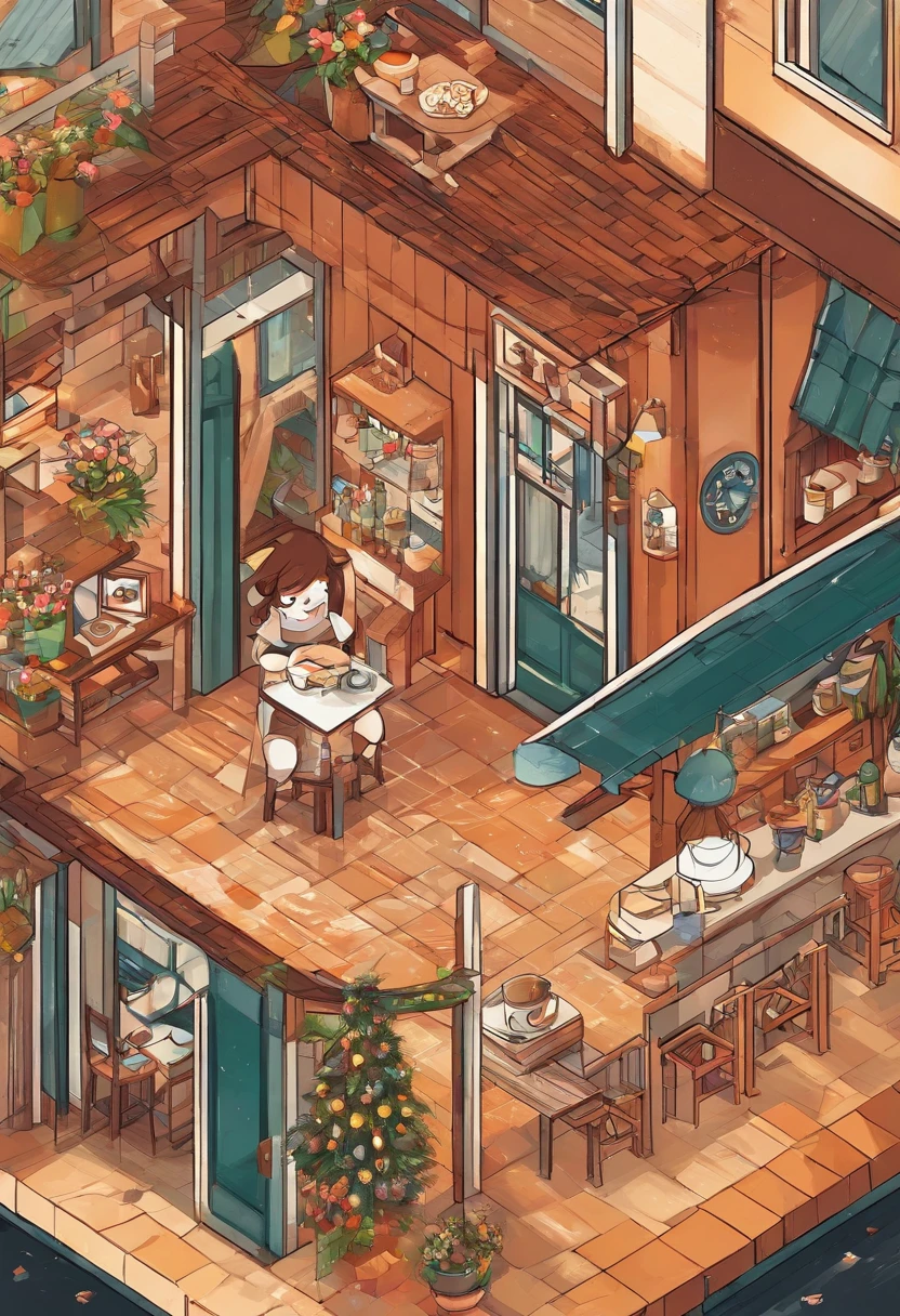 Neve,casa de madeira,refrexo do sol, cachorro, com um casaco de pele, coffee cup, brazi,enfeite de natal