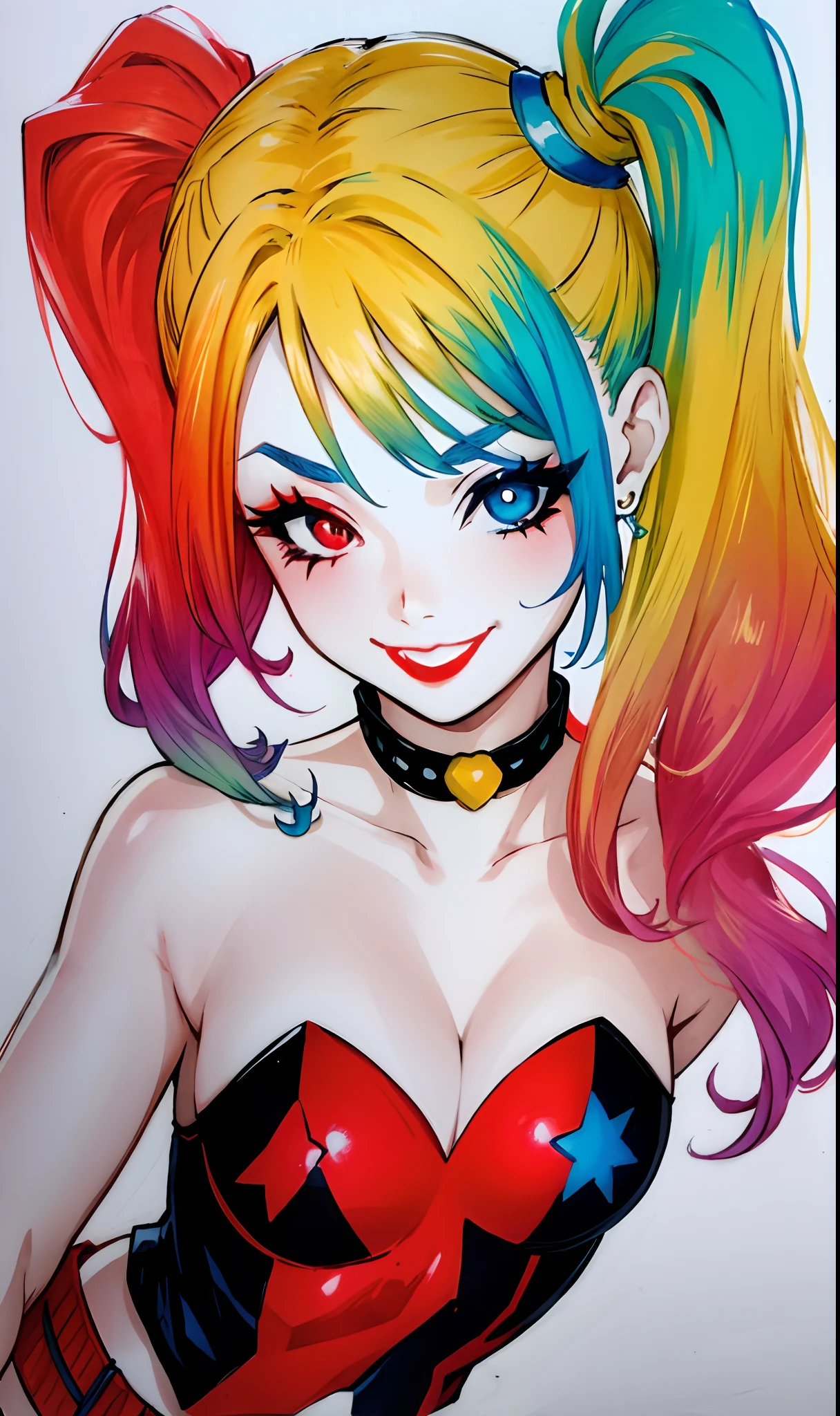 harley quinn, white background, 1girl,