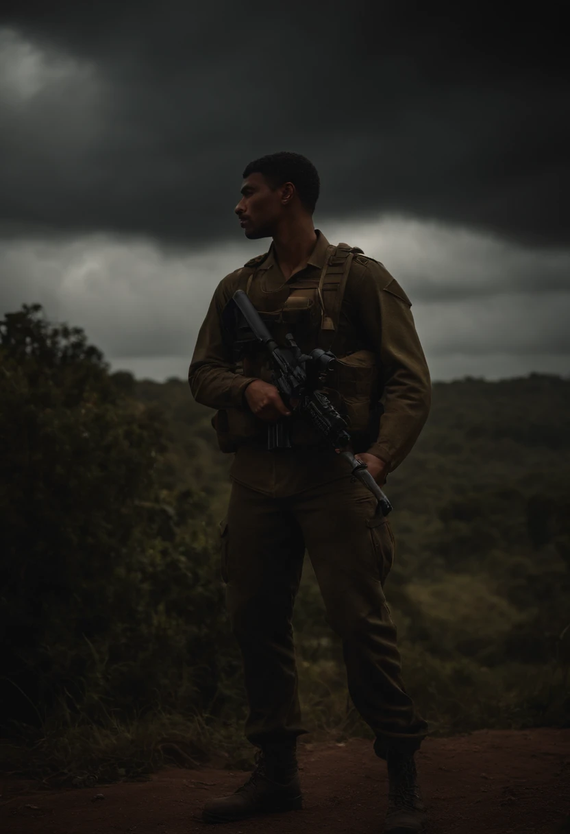 jovem brasileiro desbravador/escoteiro, negro, corte de cabelo militar