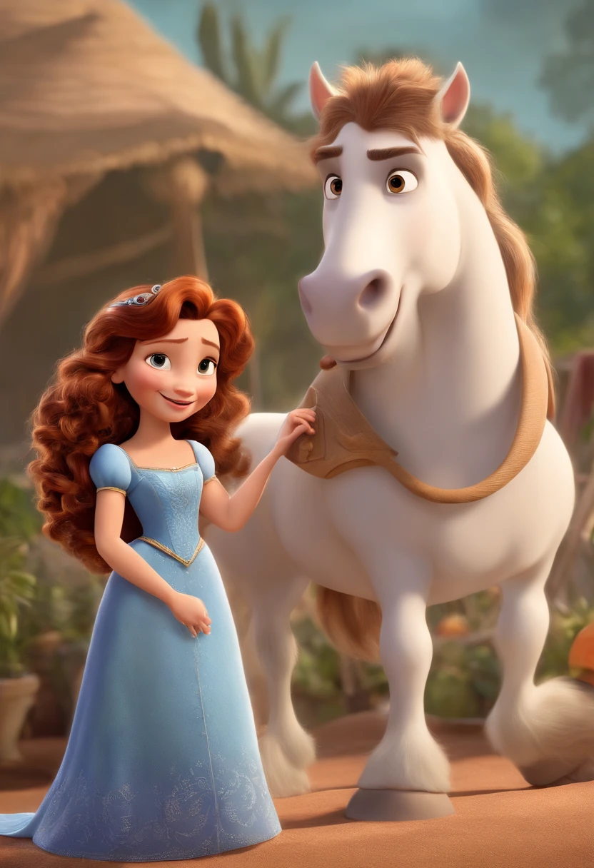a Disney Pixar movie poster showing a white-skinned family. The father is the tallest, Tem barba curta, loiro, cabelos curtos e espinhosos. The mother has brown eyes and hair, shoulder-length and is slightly overweight. A menina tem 4 anos e cabelos castanhos, roupa rosa e rabos de cavalo. The background is a beach garden. 3D-rendering