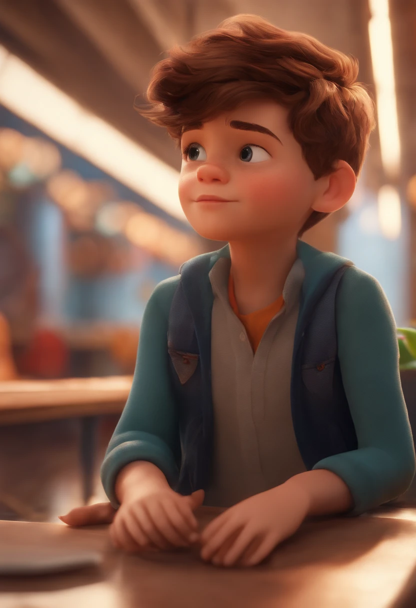 Image of a boy for a story in a YouTube video in Pixar format, He's the little allabester, He's the class leader, He's outgoing, Playful and gets up for a lot of things, cabelo preto dentro quarto com fundo sobre roblox