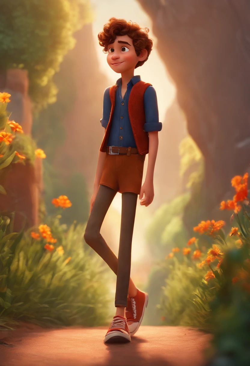 Image of a boy for a story in a YouTube video in Pixar format, He's the little allabester, He's the class leader, He's outgoing, Playful and gets up for a lot of things, cabelo curto