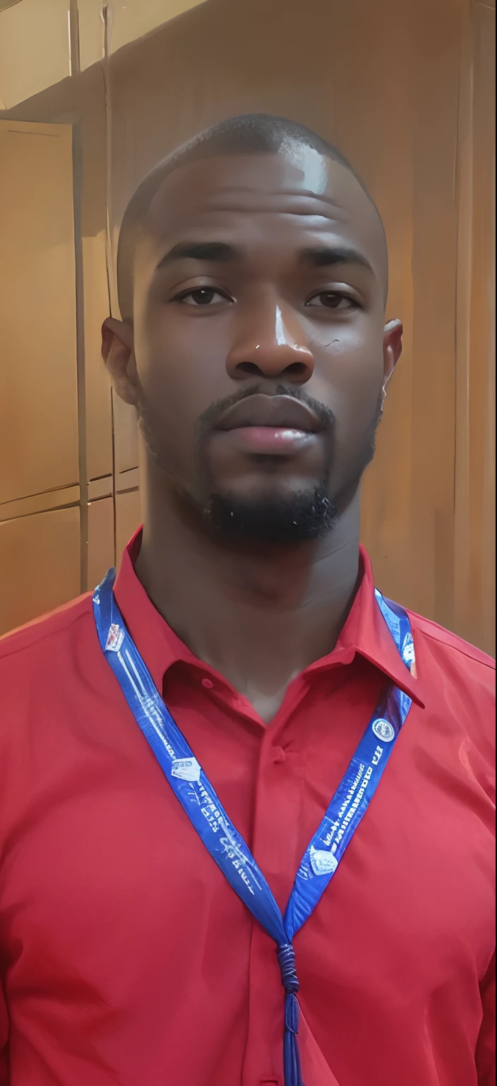 Arafed man in red shirt with blue drawstring and name tag, David Uzochukwu, Godwin Akpan, Areas of Adebanji, Emmanuel Shiru, Mohamed Reda, alphonse muca, Jorge Pemba, taken in the early 2020s, Eduardo Buba, Nicola Samuri, Mohamed Chahin, Yan Gisuka