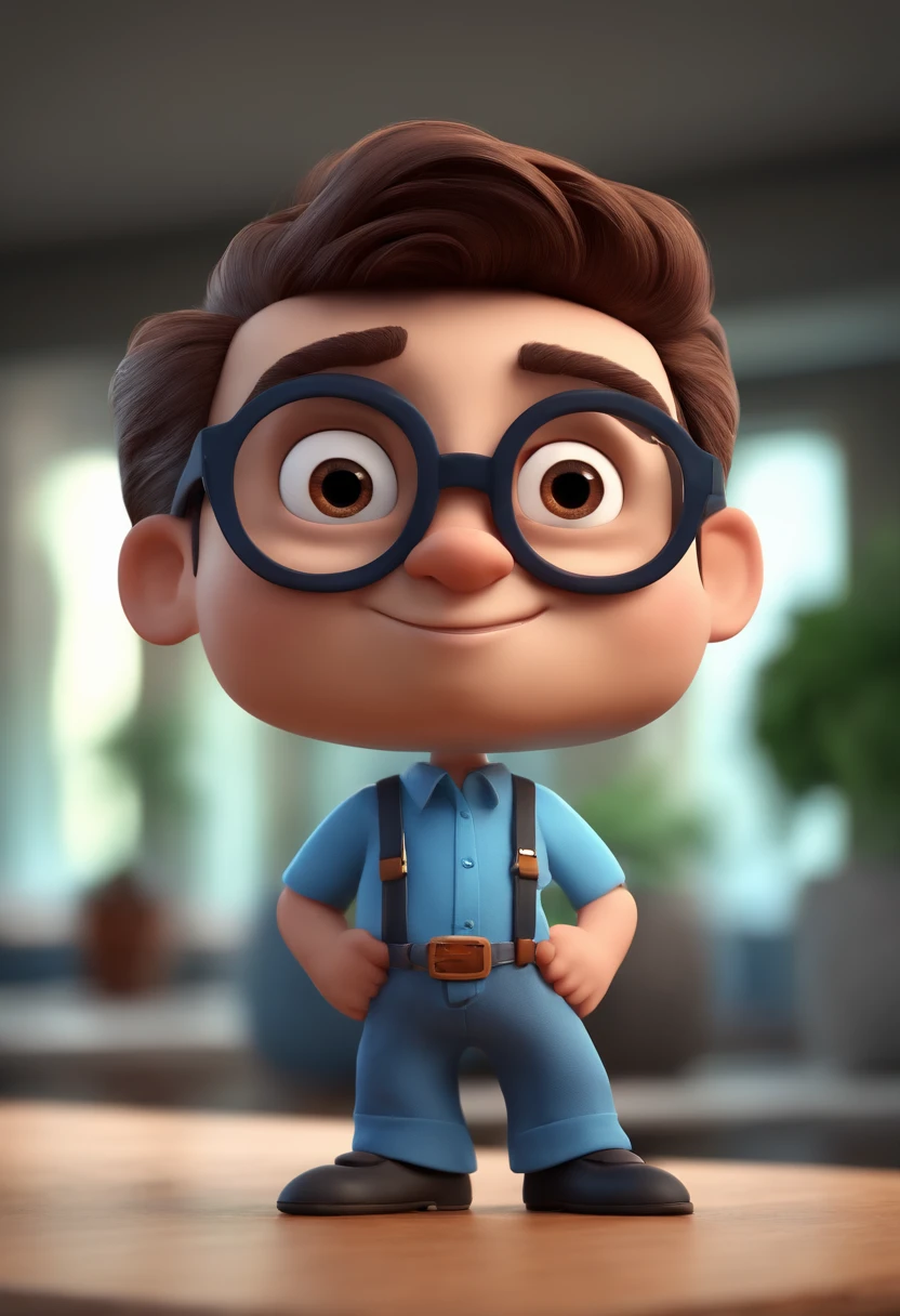 Cartoon character of a man with black glasses and a blue shirt, animation character, Caractere estilizado, animation style rendering, 3D estilizado, Arnold Maya render, 3 d render stylized, toon render keyshot, Personagem 3D, Personagem 3D, 3d rendering stylized, 3 d character render, personagem de desenho animado, Personagem de close up, Pose de personagem, (Estilo Pixar) (master part:1.2) (Bokeh) (best quality) (pele detalhada) (textura detalhada) (8k) (argila) (Cinematic lighting) (foco nítido
