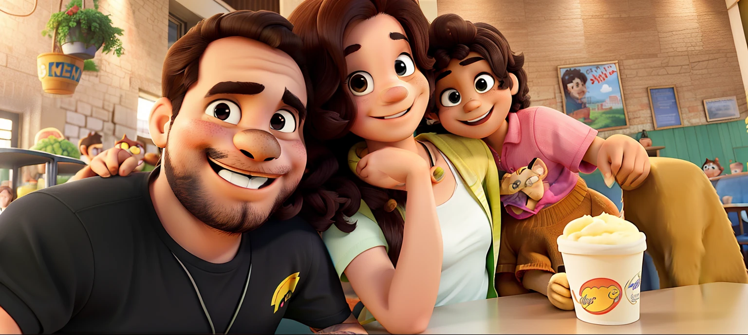 Tres pessoas sorrindo para foto em cafeteria do Garfield