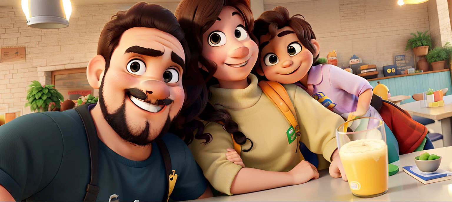 Tres pessoas sorrindo para foto em cafeteria do Garfield