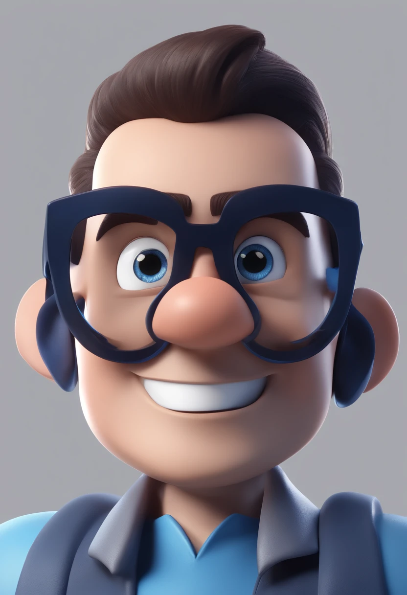 Cartoon character of a man with black glasses and a blue shirt, animation character, Caractere estilizado, animation style rendering, 3D estilizado, Arnold Maya render, 3 d render stylized, toon render keyshot, Personagem 3D, Personagem 3D, 3d rendering stylized, 3 d character render, personagem de desenho animado, Personagem de close up, Pose de personagem,  (Estilo Pixar) (master part:1.2) (Bokeh) (best quality) (pele detalhada) (textura detalhada) (8k) (argila) (Cinematic lighting) (foco nítido