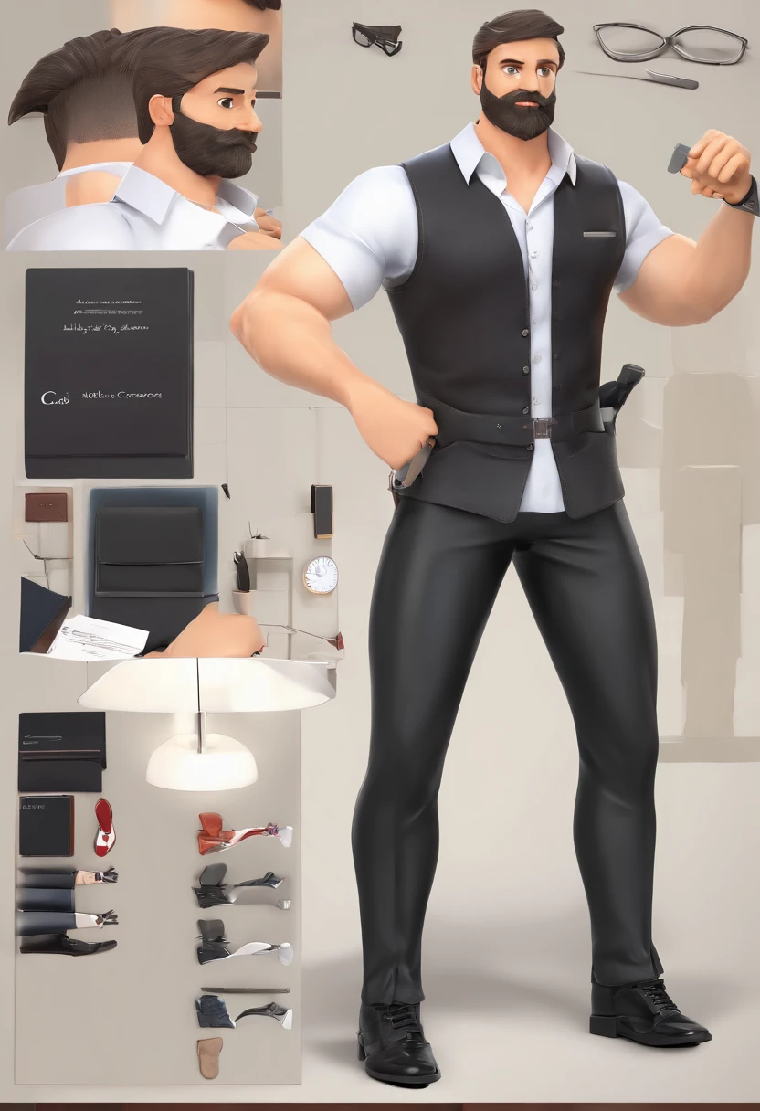 master part, Excelente, (s office: 1.5), Desenho CG com super alto detalhe, Handsome, cara fria, no expression,, (um homem careca, com barba, terno preto,camisa preta, black pants, sapatos de couro, a little slag: 1.8),, Dentro do gabinete do presidente, luxuoso, sentado em uma cadeira, facing the audience, Illustrations
