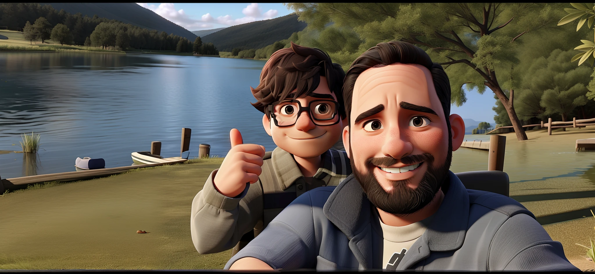 37-year-old man and son with a lake behind him