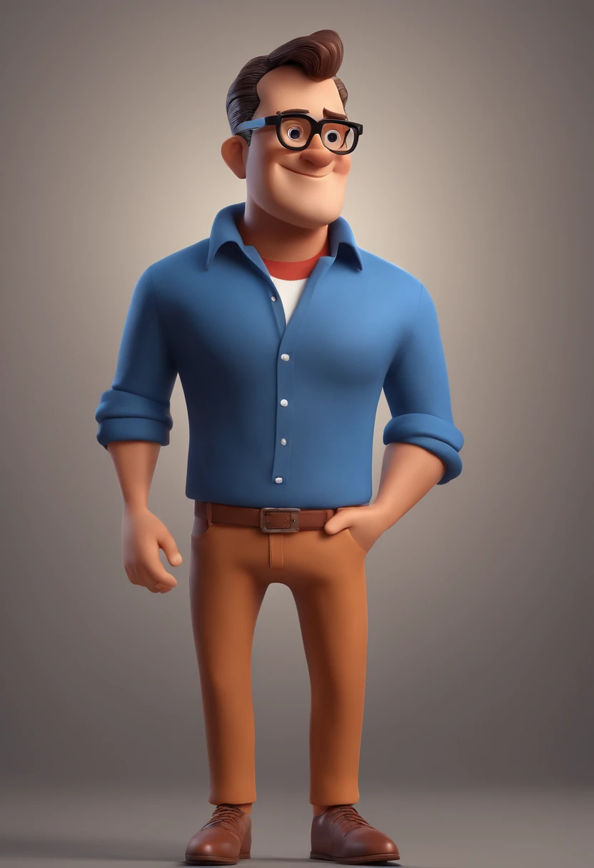 Cartoon character of a man with black glasses and a blue shirt, animation character, Caractere estilizado, animation style rendering, 3D estilizado, Arnold Maya render, 3 d render stylized, toon render keyshot, Personagem 3D, Personagem 3D, 3d rendering stylized, 3 d character render, personagem de desenho animado, Personagem de close up, Pose de personagem, (Estilo Pixar) (master part:1.2) (Bokeh) (best quality) (pele detalhada) (textura detalhada) (8k) (argila) (Cinematic lighting) (foco nítido