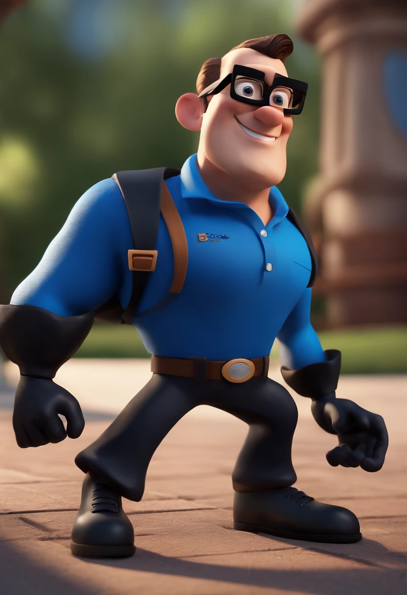 Cartoon character of a man with black glasses and a blue shirt, animation character, Caractere estilizado, animation style rendering, 3D estilizado, Arnold Maya render, 3 d render stylized, toon render keyshot, Personagem 3D, Personagem 3D, 3d rendering stylized, 3 d character render, personagem de desenho animado, Personagem de close up, Pose de personagem,  (Estilo Pixar) (master part:1.2) (Bokeh) (best quality) (pele detalhada) (textura detalhada) (8k) (argila) (Cinematic lighting) (foco nítido