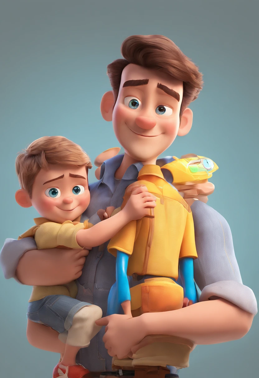 Estilo Pixar: The grown man is holding a naked blue-eyed boy and in his other hand he is holding a pair of scissors and is trying to cut off the boy's testicles,3D Poster,Disney