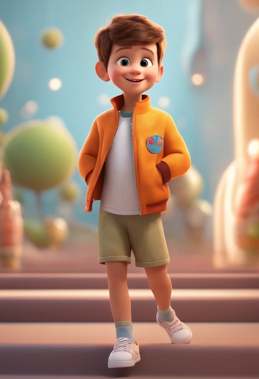 a happy cute standing short hair, vestindo uma fantasia espacial, , fundo branco, barnet, toon, estilo pixar, 3d, desenhos animados, rosto detalhado, asymmetrical 16k