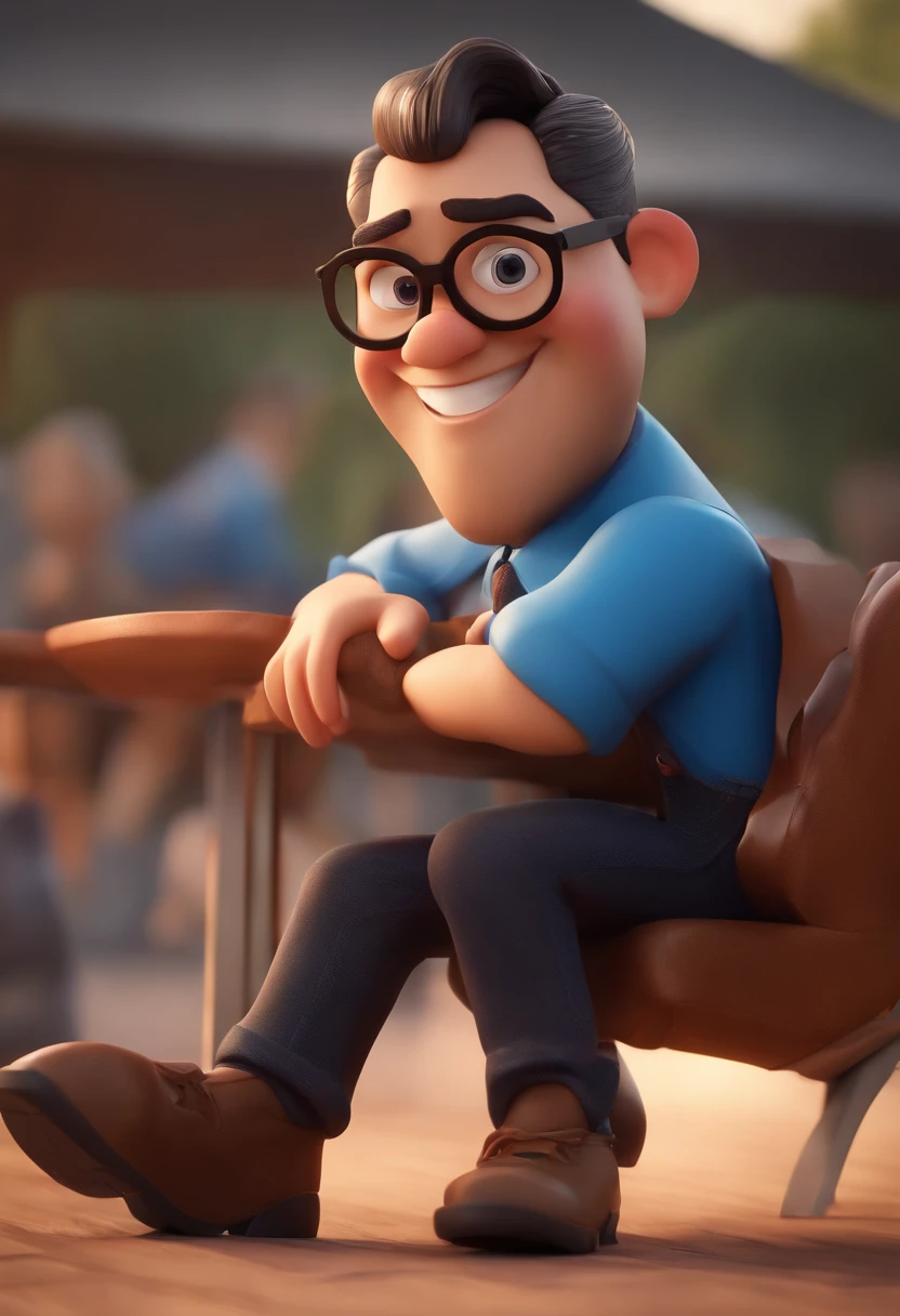 Cartoon character of a man wearing black glasses and a blue shirt, um personagem animado, Caractere estilizado, animation style rendering, 3D estilizado, Arnold Maya render, 3 d render stylized, toon render keyshot, Personagem 3D, Personagem 3D, 3d rendering stylized, 3 d character render, personagem de desenho animado, Personagem de close up, Pose de personagem,  (Estilo Pixar) (master part:1.2) (Bokeh) (best quality) (pele detalhada) (textura detalhada) (8k) (argila) (Cinematic lighting) (foco nítido