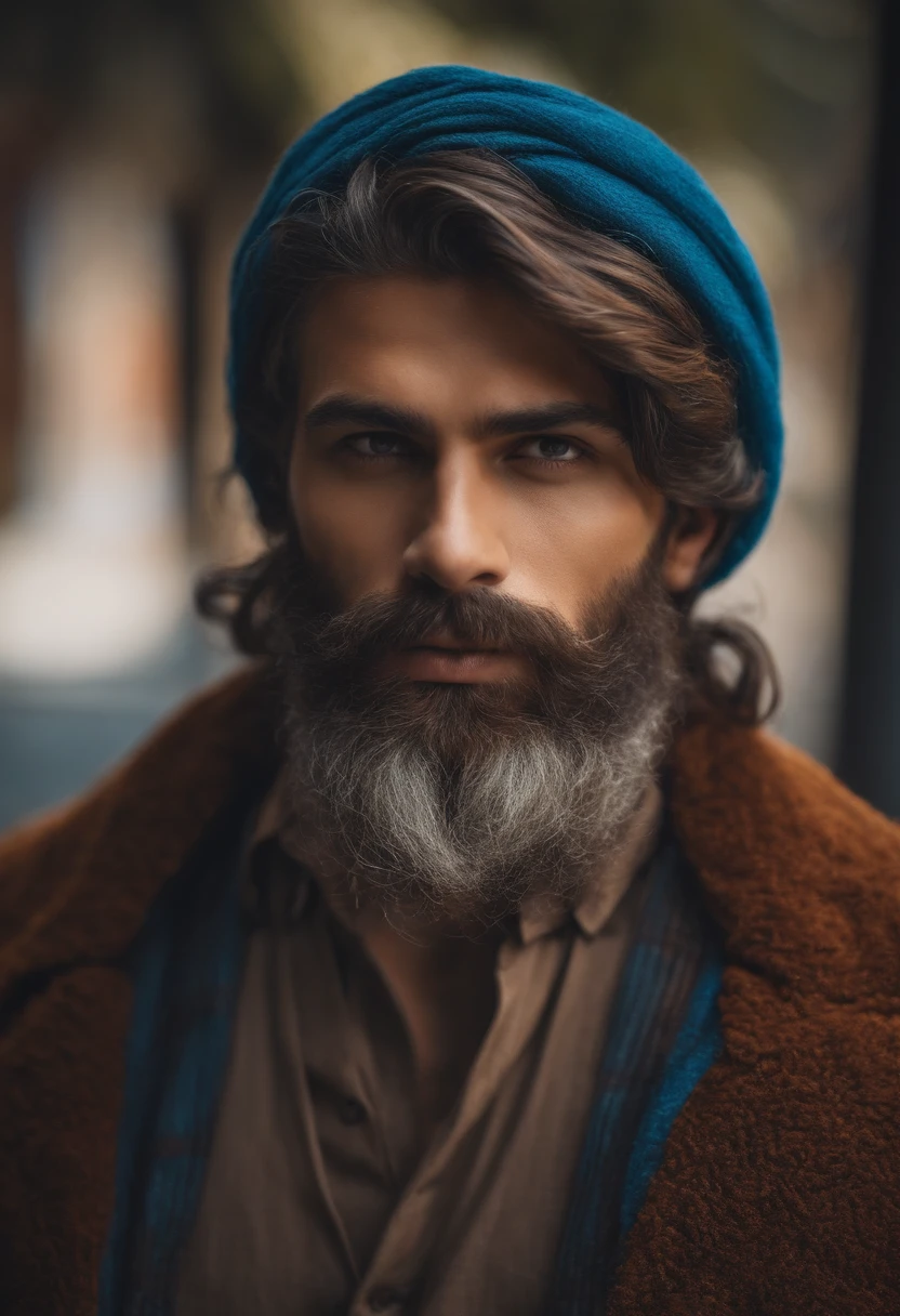 homem de 1,77 cm de altura, cabelo castanho , cabelo meio moicano, olho azul , barba rala,