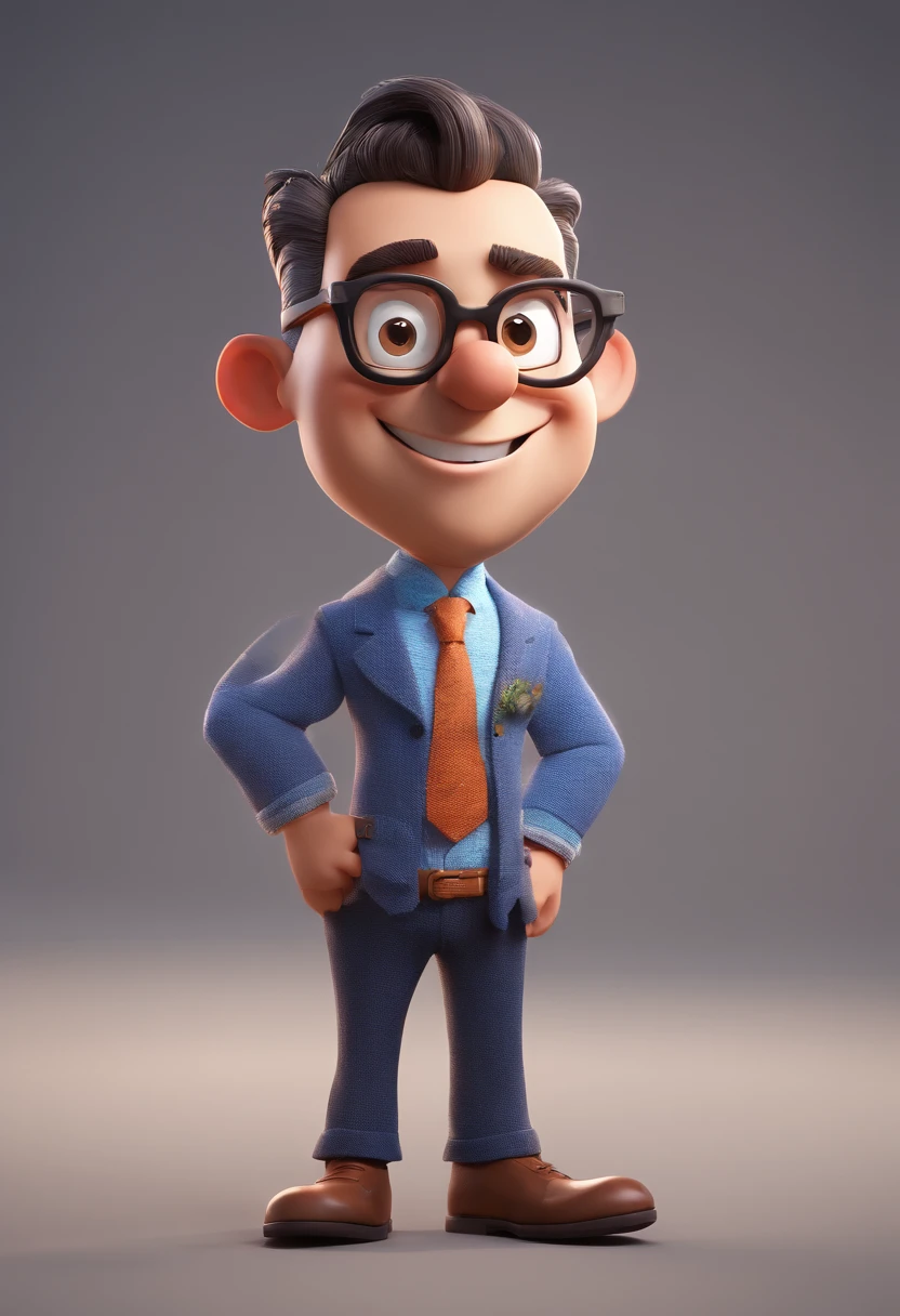 Cartoon character of a man with black glasses and a blue shirt, animation character, Caractere estilizado, animation style rendering, 3D estilizado, Arnold Maya render, 3 d render stylized, toon render keyshot, Personagem 3D, Personagem 3D, 3d rendering stylized, 3 d character render, personagem de desenho animado, Personagem de close up, Pose de personagem,  (Estilo Pixar) (master part:1.2) (Bokeh) (best quality) (pele detalhada) (textura detalhada) (8k) (argila) (Cinematic lighting) (foco nítido