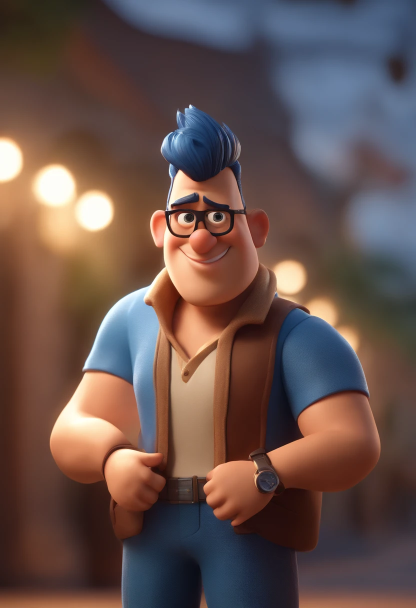 Cartoon character of a man without glasses, cabelo castanho claro e uma camisa azul, animation character, Caractere estilizado, animation style rendering, 3D estilizado, Arnold Maya render, 3 d render stylized, toon render keyshot, Personagem 3D, Personagem 3D, 3d rendering stylized, 3 d character render, personagem de desenho animado, Personagem de close up, Pose de personagem,  (Estilo Pixar) (master part:1.2) (Bokeh) (best quality) (pele detalhada) (textura detalhada) (8k) (argila) (Cinematic lighting) (foco nítido