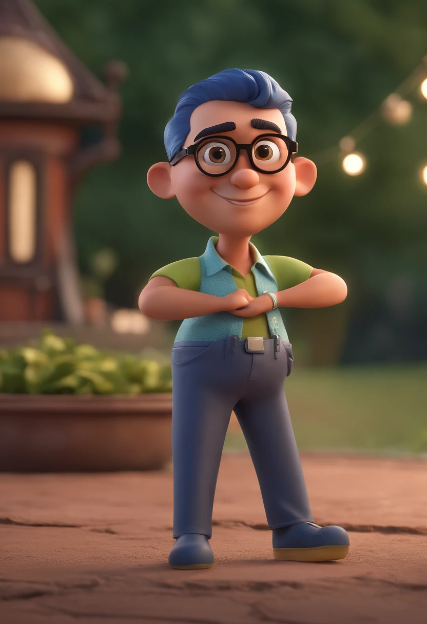 Cartoon character of a man with black glasses and a blue shirt, animation character, Caractere estilizado, animation style rendering, 3D estilizado, Arnold Maya render, 3 d render stylized, toon render keyshot, Personagem 3D, Personagem 3D, 3d rendering stylized, 3 d character render, personagem de desenho animado, Personagem de close up, Pose de personagem, (Estilo Pixar) (master part:1.2) (Bokeh) (best quality) (pele detalhada) (textura detalhada) (8k) (argila) (Cinematic lighting) (foco nítido