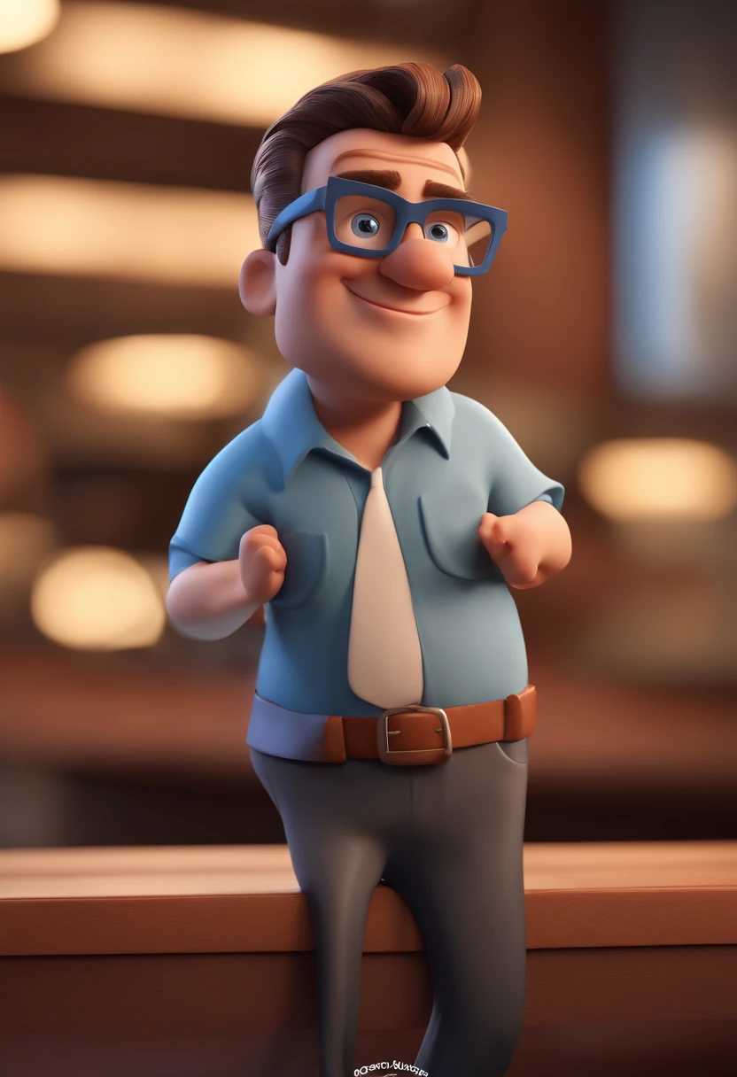 Cartoon character of a man with black glasses and a blue shirt, animation character, Caractere estilizado, animation style rendering, 3D estilizado, Arnold Maya render, 3 d render stylized, toon render keyshot, Personagem 3D, Personagem 3D, 3d rendering stylized, 3 d character render, personagem de desenho animado, Personagem de close up, Pose de personagem, (Estilo Pixar) (master part:1.2) (Bokeh) (best quality) (pele detalhada) (textura detalhada) (8k) (argila) (Cinematic lighting) (foco nítido