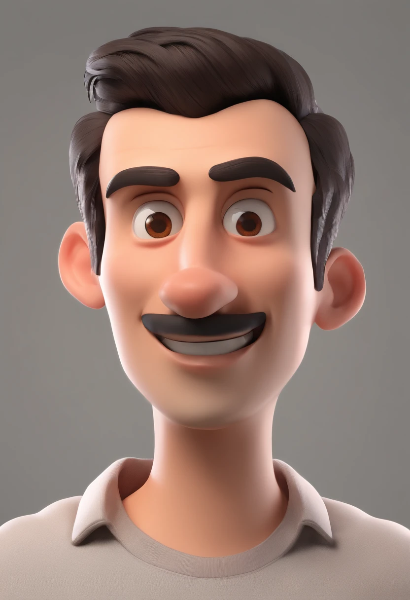 Cartoon character of a 27 year old man Short hair and big nose full lips black eyes expression on forehead