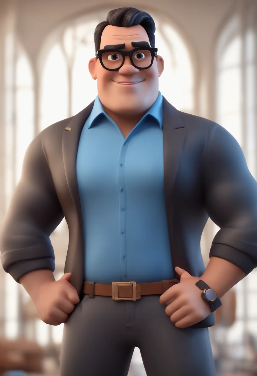 Cartoon character of a man with black glasses and a blue shirt, animation character, Caractere estilizado, animation style rendering, 3D estilizado, Arnold Maya render, 3 d render stylized, toon render keyshot, Personagem 3D, Personagem 3D, 3d rendering stylized, 3 d character render, personagem de desenho animado, Personagem de close up, Pose de personagem,  (Estilo Pixar) (master part:1.2) (Bokeh) (best quality) (pele detalhada) (textura detalhada) (8k) (argila) (Cinematic lighting) (foco nítido
