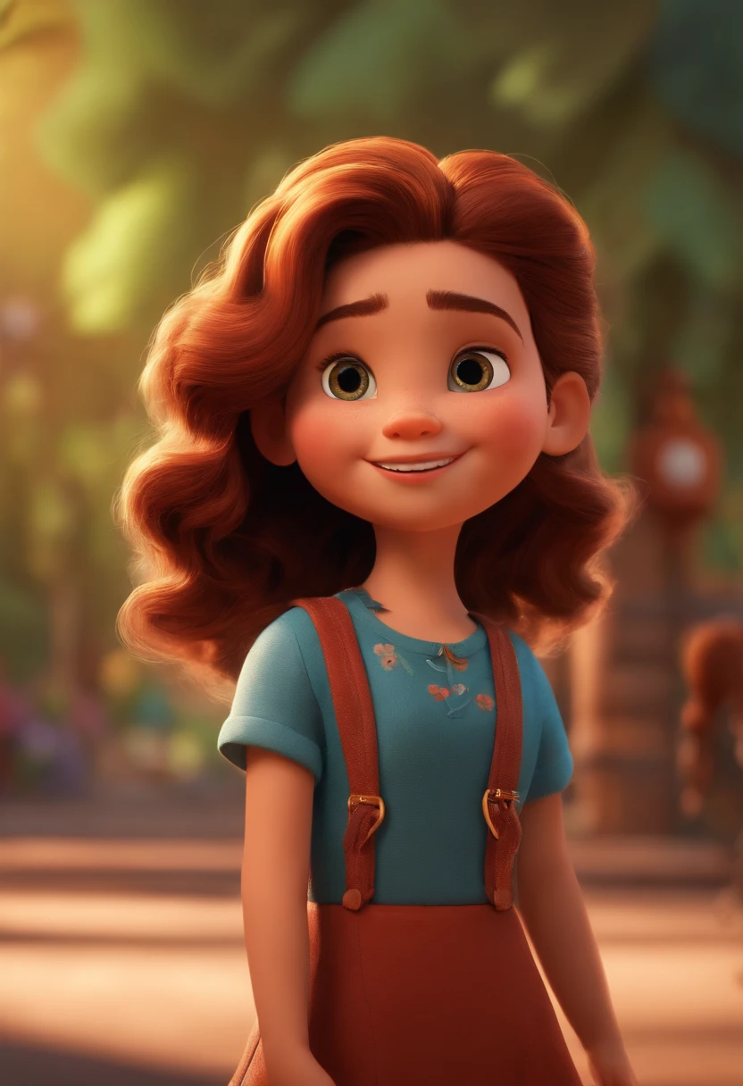 Image of a girl for a story in a YouTube video in Pixar format, She's the little allabester, She's the class leader, is extroverted, Brincalhona e levanta-se para um monte de coisas, cabelo curto