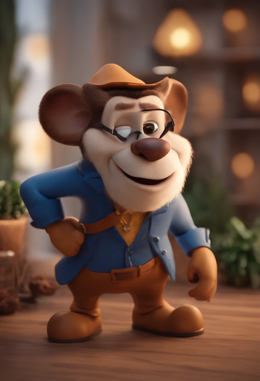 Personagem de desenho animado de um homem com cavanhaque e uma camisa azul, um personagem animado, Caractere estilizado, animation style rendering, 3D estilizado, Arnold Maya render, 3 d render stylized, toon render keyshot, Personagem 3D, Personagem 3D, 3d rendering stylized, 3 d character render, personagem de desenho animado, Personagem de close up, Pose de personagem, (Estilo Pixar) (master part:1.2) (Bokeh) (best quality) (pele detalhada) (textura detalhada) (8k) (argila) (Cinematic lighting) (foco nítido,Senta e vaza a parte superior do corpo