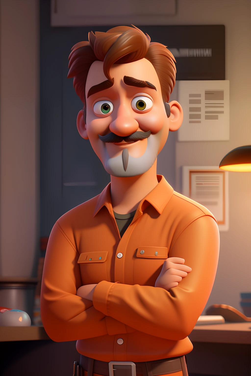 personagem de desenho animado de um homem com um bigode e uma camisa, Pixar's Renderman rendering, pixar retrato 8 k foto, Arnold Maya render, animation character, renderizar na pixar, Personagem de close up, Como um personagem da Pixar, Representado como um personagem da Pixar, personagem pixar, pixar rendering, Pixar 3D rendering, toon render keyshot, personagem de desenho animado, animado ainda, Renderman da Pixar