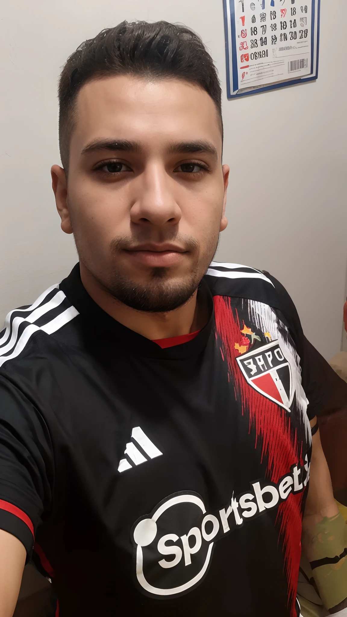 Image of a young man with a São Paulo Futebol Clube football team shirt.