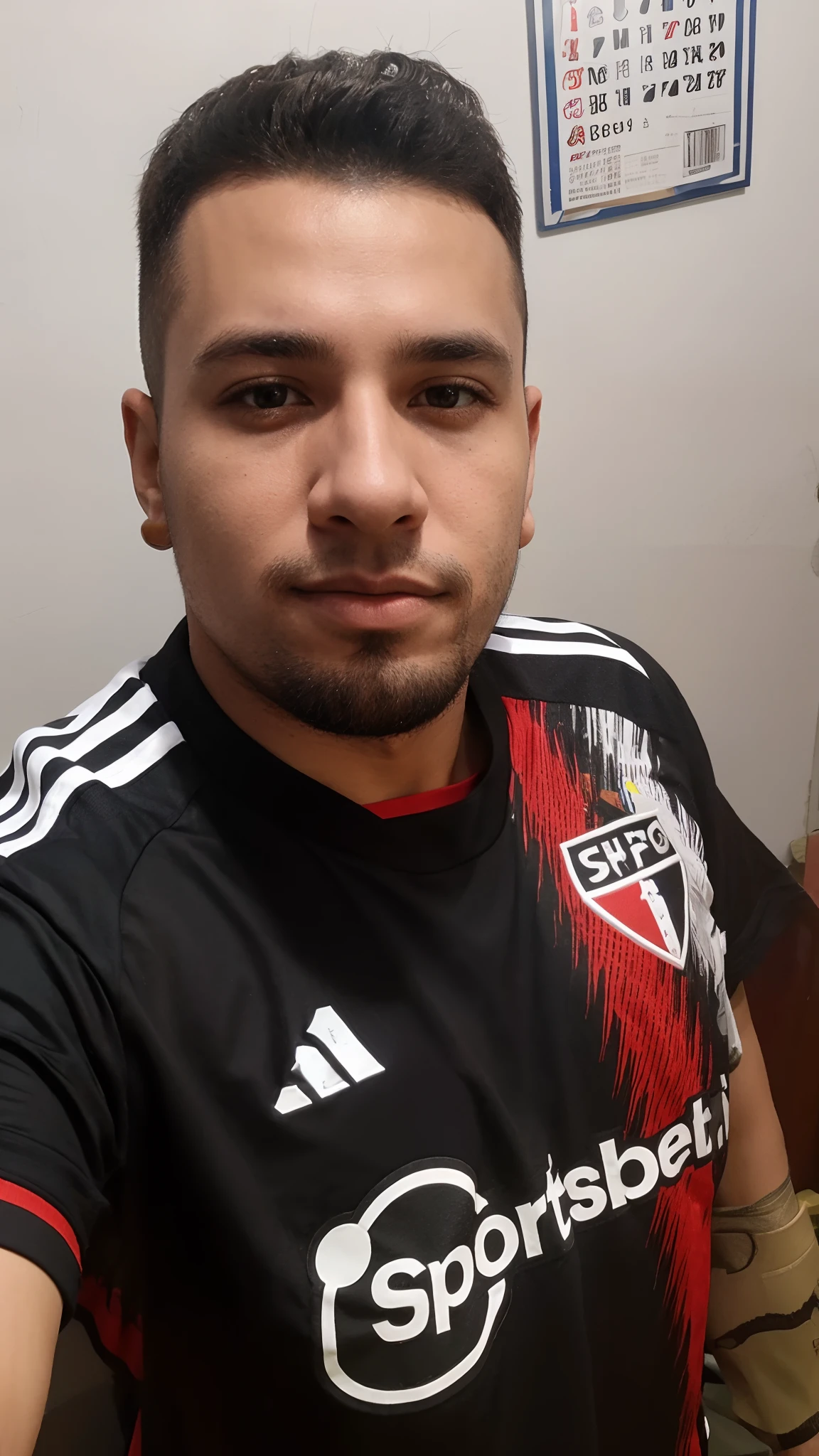 Image of a young man with a São Paulo Futebol Clube football team shirt.