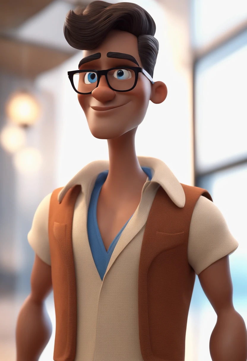 Cartoon character of a man with black glasses and a blue shirt, animation character, Caractere estilizado, animation style rendering, 3D estilizado, Arnold Maya render, 3 d render stylized, toon render keyshot, Personagem 3D, Personagem 3D, 3d rendering stylized, 3 d character render, personagem de desenho animado, Personagem de close up, Pose de personagem, (Estilo Pixar) (master part:1.2) (Bokeh) (best quality) (pele detalhada) (textura detalhada) (8k) (argila) (Cinematic lighting) (foco nítido