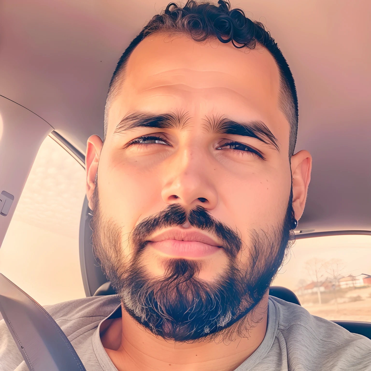 Homem metade areia e metade humano com barba, olhos azuis, cabelo cinza e com tanquinho