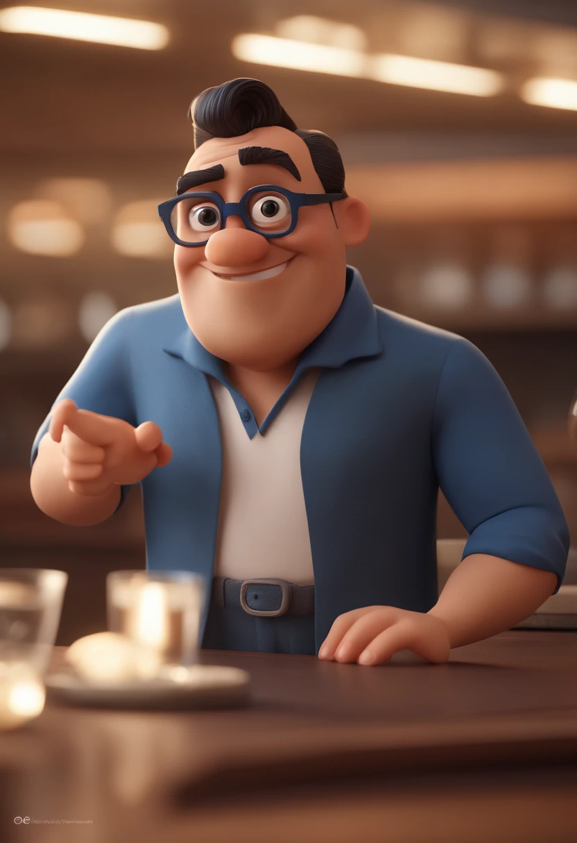 Cartoon character of a man with black glasses and a blue shirt, animation character, Caractere estilizado, animation style rendering, 3D estilizado, Arnold Maya render, 3 d render stylized, toon render keyshot, Personagem 3D, Personagem 3D, 3d rendering stylized, 3 d character render, personagem de desenho animado, Personagem de close up, Pose de personagem, (Estilo Pixar) (master part:1.2) (Bokeh) (best quality) (pele detalhada) (textura detalhada) (8k) (argila) (Cinematic lighting) (foco nítido