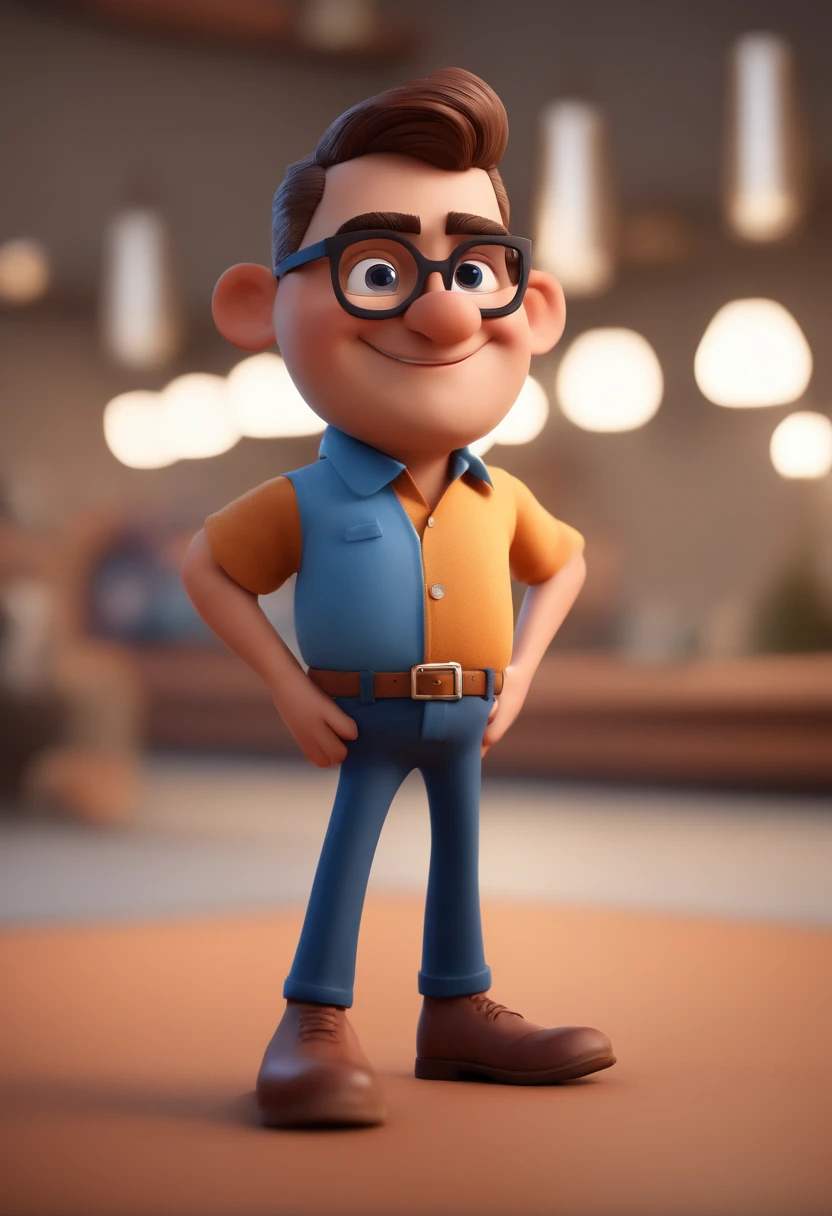 Cartoon character of a man with black glasses and a blue shirt, animation character, Caractere estilizado, animation style rendering, 3D estilizado, Arnold Maya render, 3 d render stylized, toon render keyshot, Personagem 3D, Personagem 3D, 3d rendering stylized, 3 d character render, personagem de desenho animado, Personagem de close up, Pose de personagem, (Estilo Pixar) (master part:1.2) (Bokeh) (best quality) (pele detalhada) (textura detalhada) (8k) (argila) (Cinematic lighting) (foco nítido