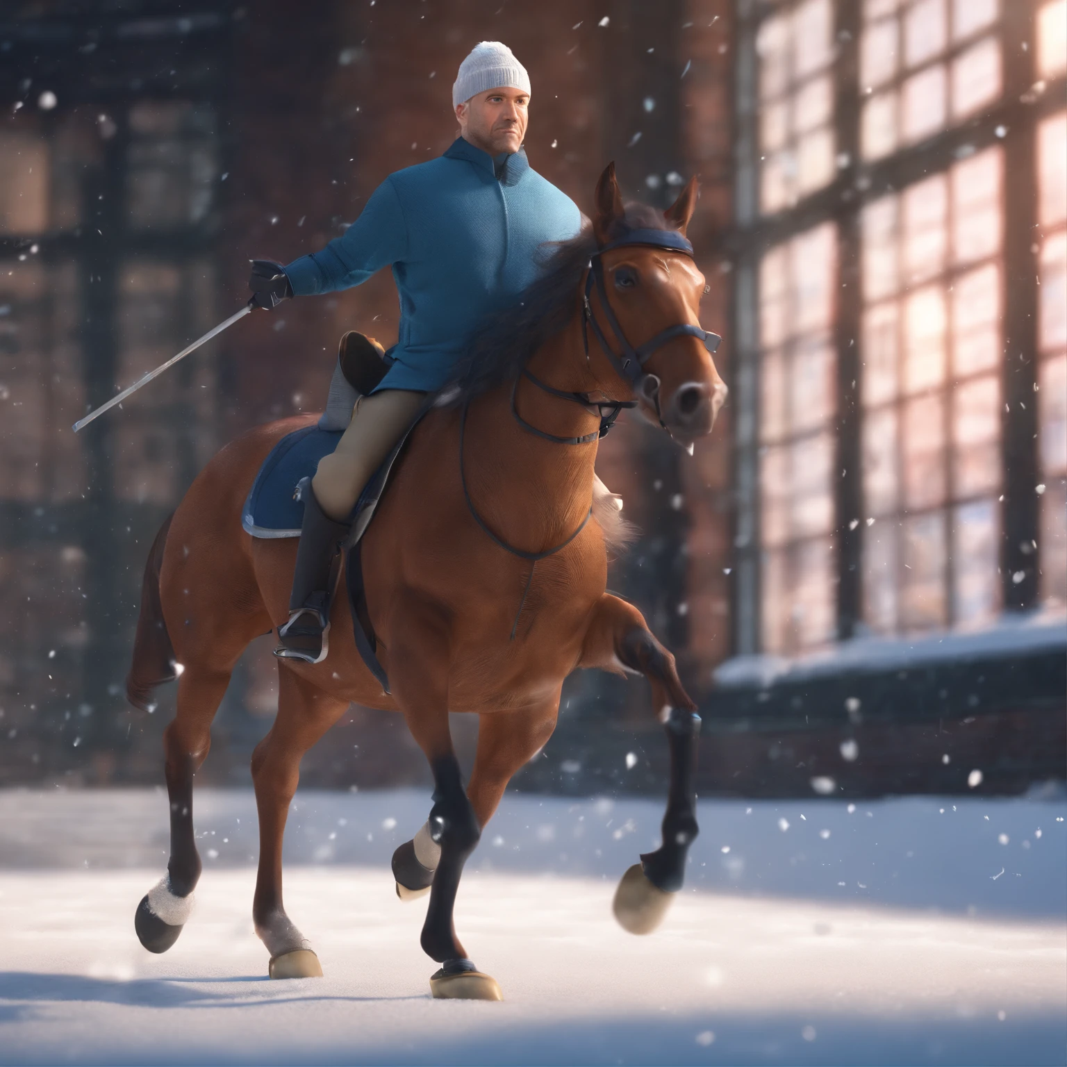 Bald man in new york with snow polo floor