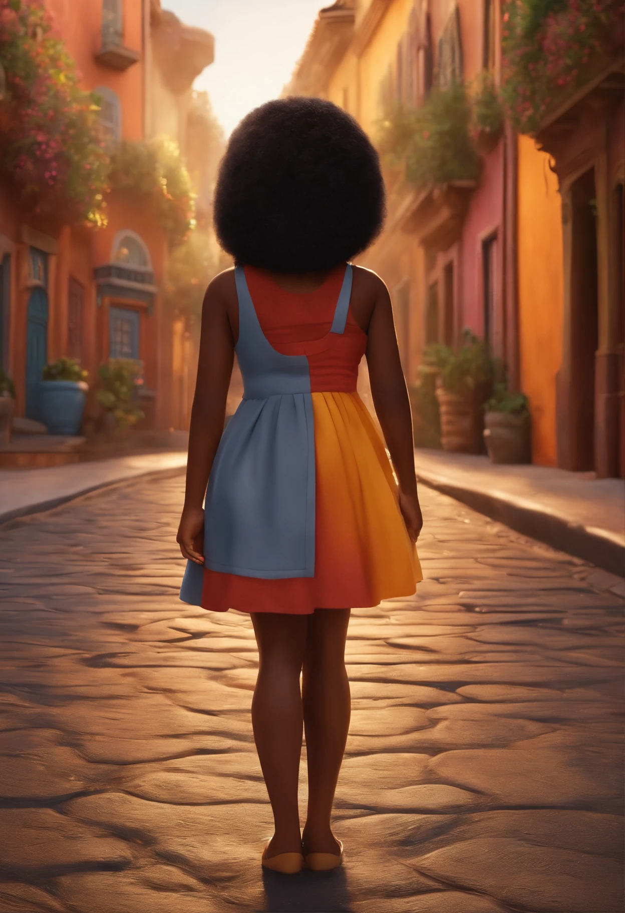 Um filme inspirado na Disney Pixar (MENINA NEGRA JOVEM COM CABELO LONGO CACHEADO PRETO) dentro A cena estar na arte distinta do estilo PIXAR, descolada e estilosa