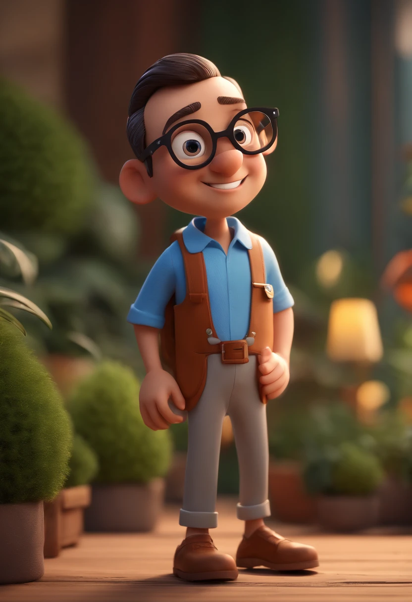 Cartoon character of a man with black glasses and a blue shirt, animation character, Caractere estilizado, animation style rendering, 3D estilizado, Arnold Maya render, 3 d render stylized, toon render keyshot, Personagem 3D, Personagem 3D, 3d rendering stylized, 3 d character render, personagem de desenho animado, Personagem de close up, Pose de personagem, (Estilo Pixar) (master part:1.2) (Bokeh) (best quality) (pele detalhada) (textura detalhada) (8k) (argila) (Cinematic lighting) (foco nítido