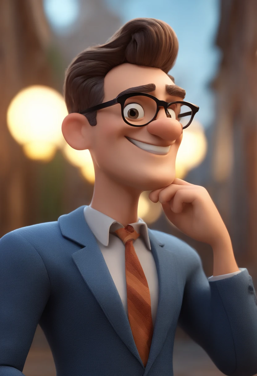 Cartoon character of a man with black glasses and a blue shirt, animation character, Caractere estilizado, animation style rendering, 3D estilizado, Arnold Maya render, 3 d render stylized, toon render keyshot, Personagem 3D, Personagem 3D, 3d rendering stylized, 3 d character render, personagem de desenho animado, Personagem de close up, Pose de personagem, (Estilo Pixar) (master part:1.2) (Bokeh) (best quality) (pele detalhada) (textura detalhada) (8k) (argila) (Cinematic lighting) (foco nítido