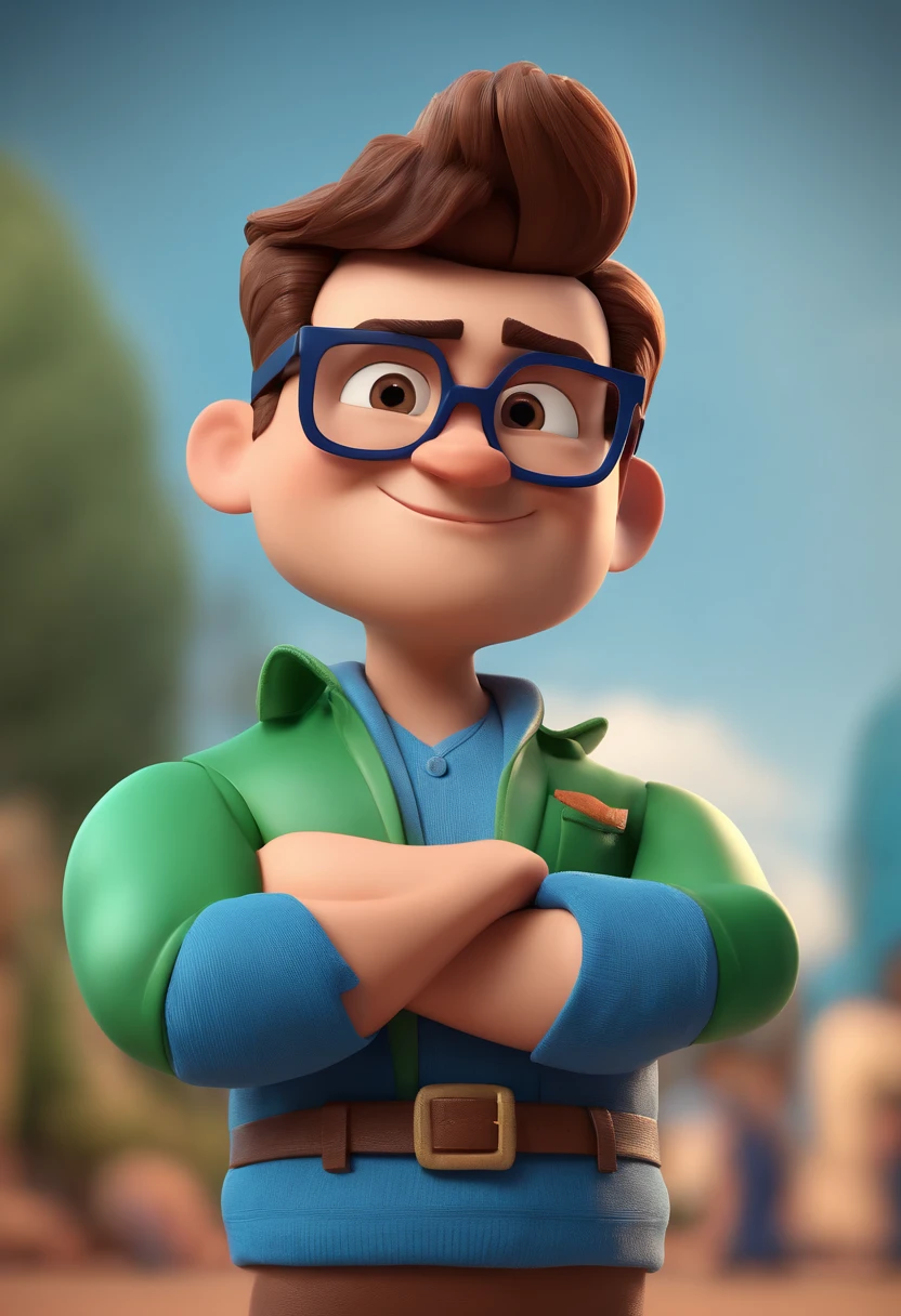 Cartoon character of a man with black glasses and a blue shirt, animation character, Caractere estilizado, animation style rendering, 3D estilizado, Arnold Maya render, 3 d render stylized, toon render keyshot, Personagem 3D, Personagem 3D, 3d rendering stylized, 3 d character render, personagem de desenho animado, Personagem de close up, Pose de personagem, (Estilo Pixar) (master part:1.2) (Bokeh) (best quality) (pele detalhada) (textura detalhada) (8k) (argila) (Cinematic lighting) (foco nítido